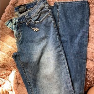 Boot cut lightly faded jeans